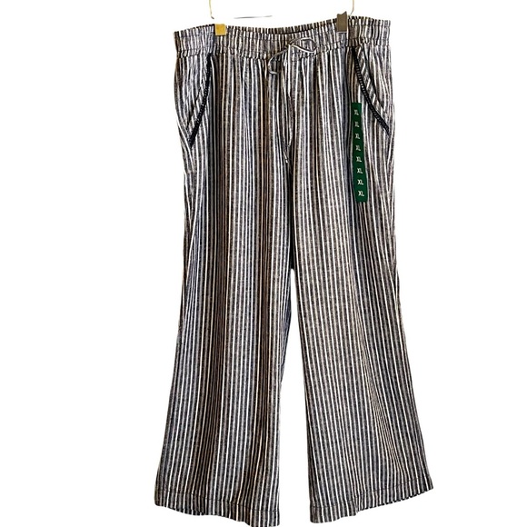 Briggs Cropped Linen Blend Pants Pockets Grey Pull On Beachy Wide Leg Women’s XL - Picture 1 of 11